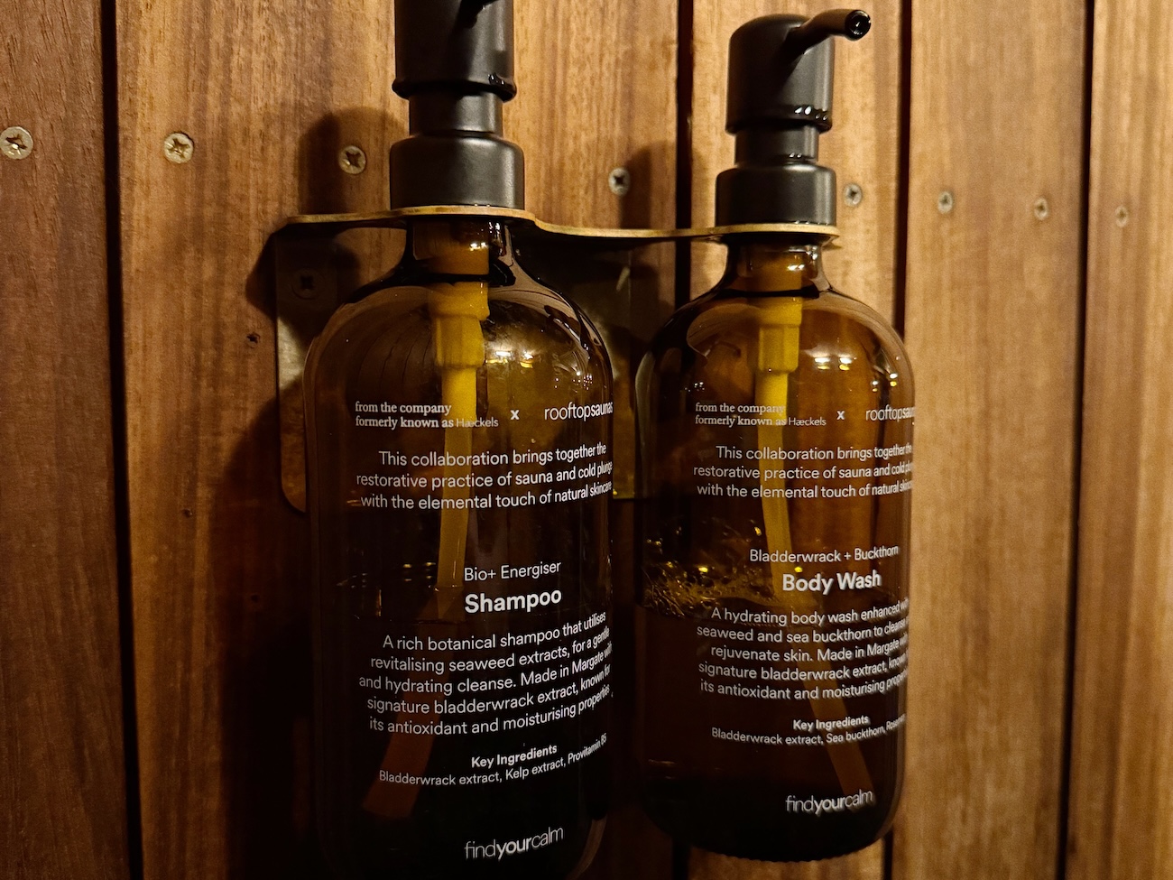 Private showers in every sauna cabin with shampoo and body wash natural formulations from Dulcie