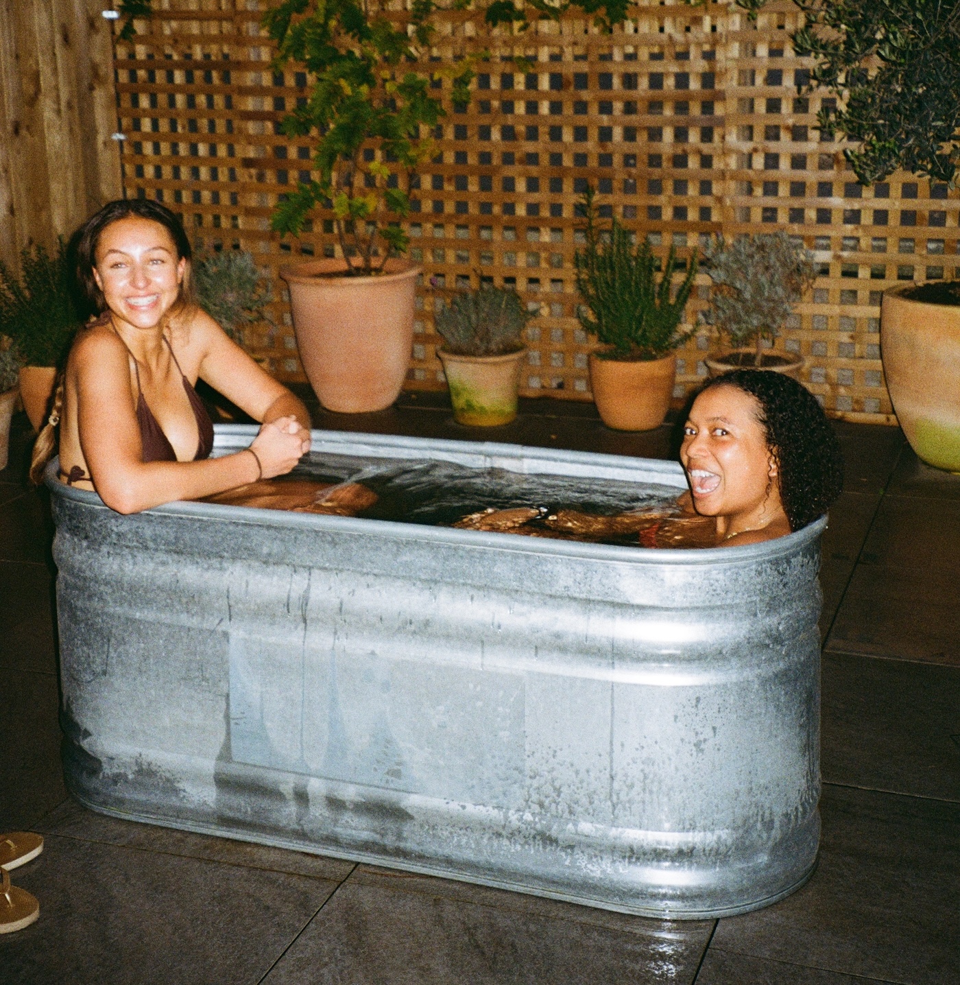 women using cold plunge